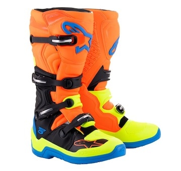 boty TECH 5, ALPINESTARS (oranžová fluo/žlutá fluo/modrá/černá, vel. 49,5)