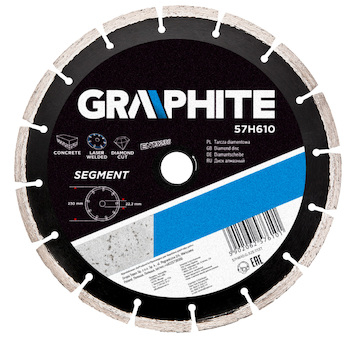 GRAPHITE Diamantový kotúč, 230 22.2 mm, segmentový a laserom zváraný