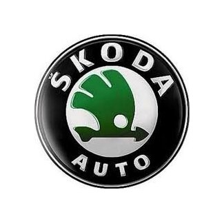 Nálepka na puklicu ŠKODA - staré logo čierny lem s nápisom Škoda (SADA-4ks) 5,5cm /ZP156/