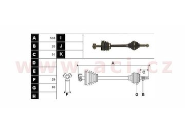 poloosa AVORD délka 535 mm, 20 drážek u kola, L, repasovaný originál (+vratná část 595 Kč/25,87 €)