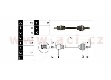 poloosa AVORD délka 570 mm, 23 drážek u kola, 25 drážek u převodovky, P, repasovaný originál (+vratná část 595 Kč/25,87 €)