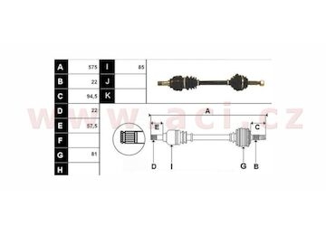 poloosa AVORD délka 575 mm, 22 drážek u kola, 22 drážek u převodovky, L, repasovaný originál (+vratná část 595 Kč/25,87 €)