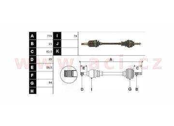 poloosa AVORD délka 778 mm, 23 drážek u kola, 20 drážek u převodovky, L, repasovaný originál (+vratná část 595 Kč/25,87 €)