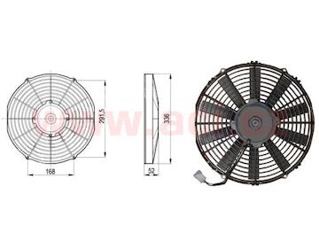 sahara univerzální 24 V, vnější průměr 336 mm, průměr vrtule 305 mm, tloušťka 52 mm, 3,5 A, proud vzduchu 1460 m3/h, sání