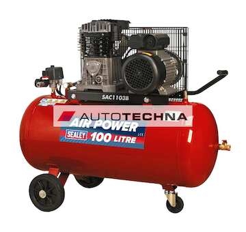 SEALEY Compressor 100ltr Belt Drive 3hp with Cast Cylinders & Wheels