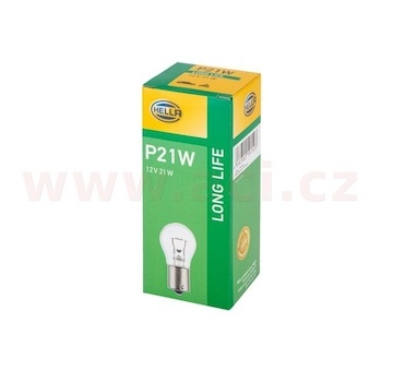 Zarovka s kovovou patici P21W /12V| 21W| BA15s/ Long Life, Carton box 10ks HELLA