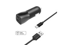 Nabíjačka mobilov do zapaľovača 2xUSB TYP-C káblom 1m 5/3,1A, 15W čierna FIXED