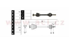 poloosa AVORD délka 535 mm, 20 drážek u kola, L, repasovaný originál (+vratná část 595 Kč/25,87 €)