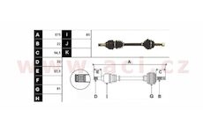 poloosa AVORD délka 575 mm, 22 drážek u kola, 22 drážek u převodovky, L, repasovaný originál (+vratná část 595 Kč/25,87 €)