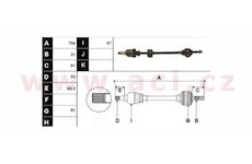 poloosa AVORD délka 794 mm, 20 drážek u kola, 22drážek u převodovky, P, repasovaný originál (+vratná část 595 Kč/25,87 €)