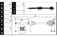 poloosa AVORD délka 964 mm, 40 drážek u kola, 28 drážek u převodovky, P, repasovaný originál (+vratná část 595 Kč/25,87 €)