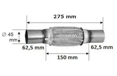 PROAUTO Spojka výfuku pružná 45x275mm (pružný člen 150mm)