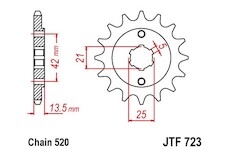 řetězové kolečko pro sekundární řetězy typu 520, JT - Anglie (14 zubů)